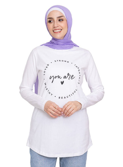 White Printed Long - Sleeve Design 6 - Khotwh